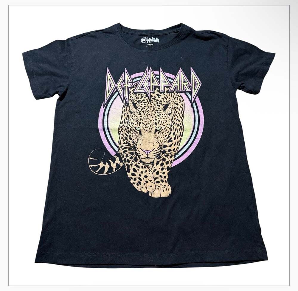 Wonder Nation Def Leppard Girls Leopard Graphic T-Shirt Black Size XXL (18)